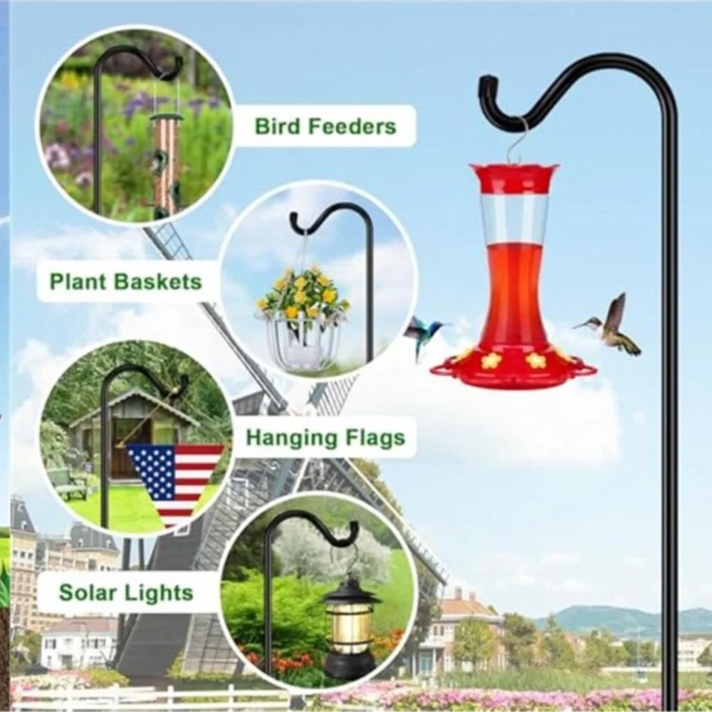 76'' Bird Feeder Pole, Heavy Duty Shepherds Hooks for Outdoor with 7-Prong Base